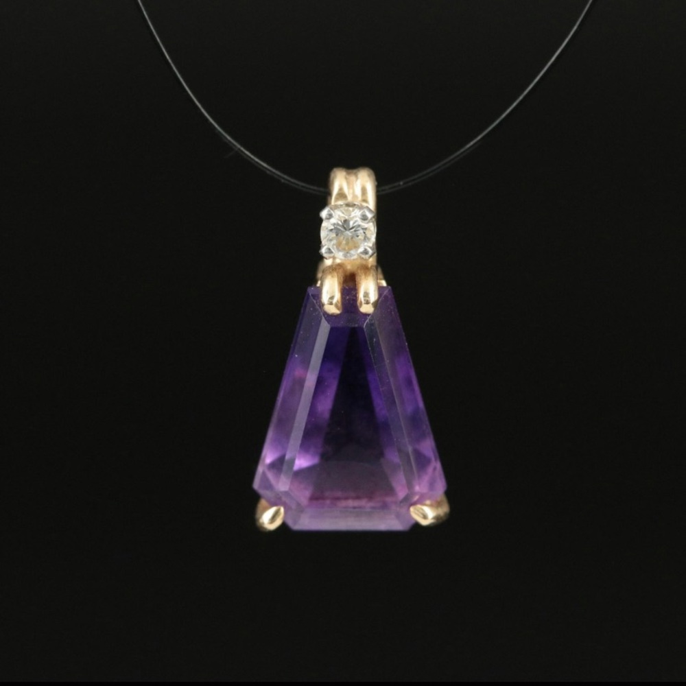 14K Yellow Gold Platinum diamond mounted Amethyst